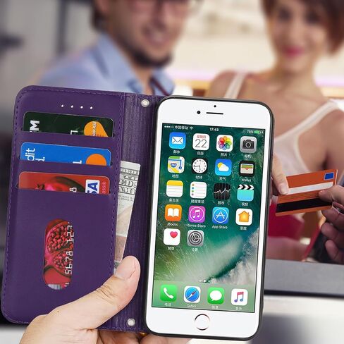 for iPhone 8 iPhone SE 2022/2020 Wallet Case for Women,for iPhone 7 Case with Card Holder and Wrist Strap,PU Leather Shockproof Magnetic Kickstand Flip Phone Case-Purple in Saudi Arabia