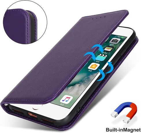 for iPhone 8 iPhone SE 2022/2020 Wallet Case for Women,for iPhone 7 Case with Card Holder and Wrist Strap,PU Leather Shockproof Magnetic Kickstand Flip Phone Case-Purple in Saudi Arabia