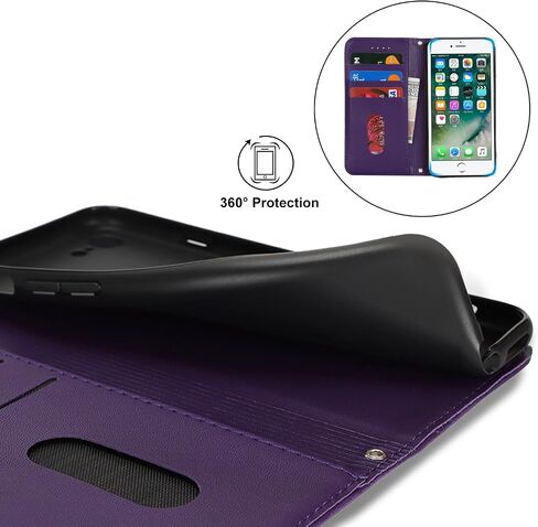 for iPhone 8 iPhone SE 2022/2020 Wallet Case for Women,for iPhone 7 Case with Card Holder and Wrist Strap,PU Leather Shockproof Magnetic Kickstand Flip Phone Case-Purple in Saudi Arabia