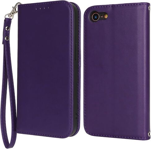 for iPhone 8 iPhone SE 2022/2020 Wallet Case for Women,for iPhone 7 Case with Card Holder and Wrist Strap,PU Leather Shockproof Magnetic Kickstand Flip Phone Case-Purple in Saudi Arabia