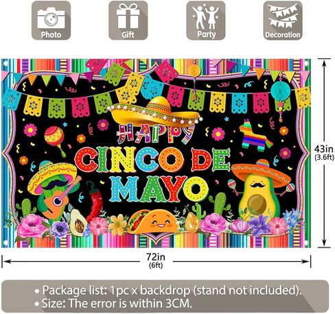 72x43inch سعيد Cinco de Mayo Backdrop Mexican Fiesta موضوع خلفية كرنفال ديكورات الحزب in Saudi Arabia
