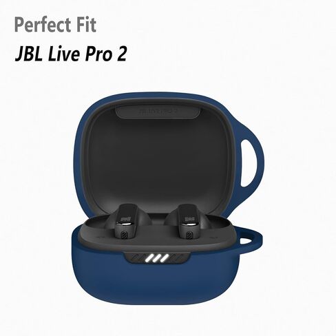 Geiomoo Silicone Case for JBL Live Pro 2, Soft Flexible Scratch Resistant Protective Cover with Carabiner (Black) in Saudi Arabia