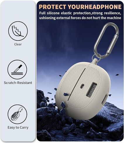 for Baseus Bowie MC1 Case Cover with Cleaner Kit, Silicone Shockproof Protective Logo Visible Design Cover Compatible with Baseus Bowie MC1 Open Ear Earbuds Charging Case with Carabiner-Purple in Saudi Arabia