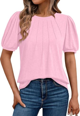 AUTOMET Womens Cute Summer Tops Short Sleeve Shirts Puff Dressy Blouses Business Casual Outfits Trendy in Saudi Arabia