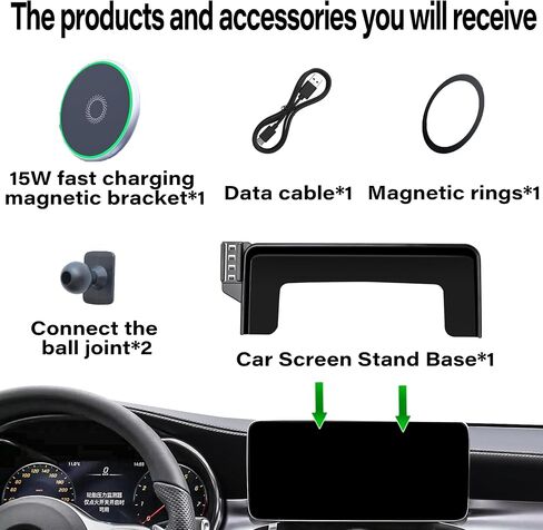 حامل هاتف السيارة لعام 2016-2019 مرسيدس بنز GLC/2015-2018 C-Class Accessories تنطبق على شاشة تعمل باللمس 7 بوصة 15W شاشة شاحنة لاسلكية سريعة in Kuwait