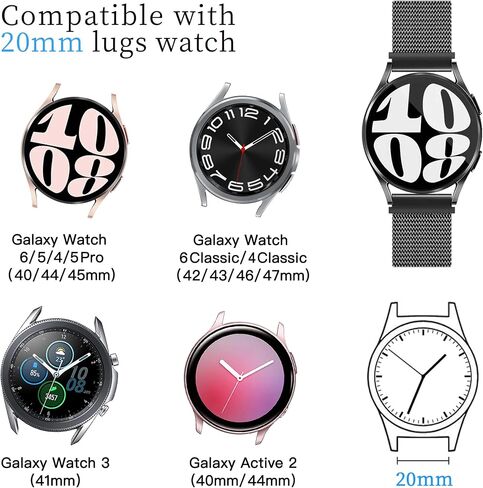 ygtiecs ناعمة ميلانيز ناعمة متوافقة مع Samsung Watch 7/6/5/4/4/FE ، و 20 مم مريح ، متوافق مع Galaxy Watch 7 Band/Watch 6 Band/Watch 6 Classic Band/Watch 4 Band 4 in Kuwait