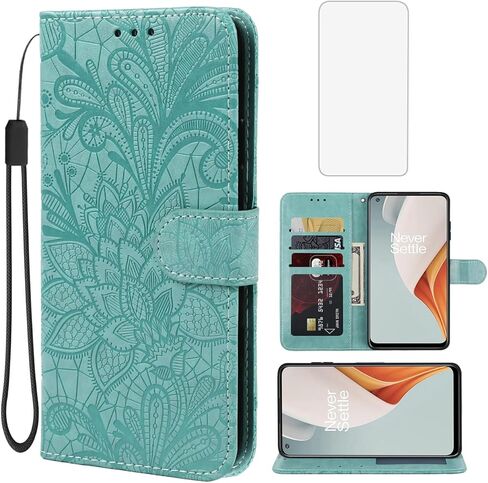 حالة OnePlus Nord N100 ، OnePlus N100 BE2013 CASE مع واقي شاشة زجاجي مزدحمة ، زهرة PU LEALLE CARDER CORDER in Kuwait