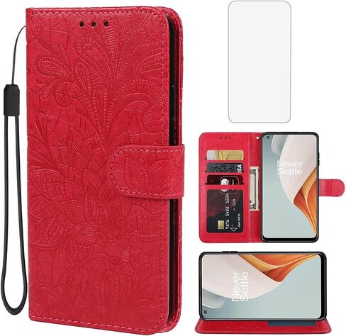 Case for OnePlus Nord N100 Case, OnePlus N100 BE2013 Wallet Case with Tempered Glass Screen Protector, Lace Flower PU Leather Flip Credit Card Holder Phone Cover for OnePlus Nord N100 Green in Kuwait