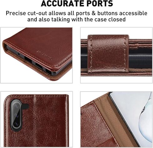 MONASAY Wallet Case Compatible for Galaxy Note 10, 6.3 inch, [Included Screen Protector][RFID Blocking] Flip Folio Leather Cell Phone Cover with Credit Card Holder, Brown in Saudi Arabia