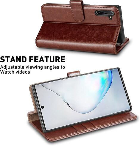 MONASAY Wallet Case Compatible for Galaxy Note 10, 6.3 inch, [Included Screen Protector][RFID Blocking] Flip Folio Leather Cell Phone Cover with Credit Card Holder, Brown in Saudi Arabia