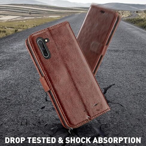 MONASAY Wallet Case Compatible for Galaxy Note 10, 6.3 inch, [Included Screen Protector][RFID Blocking] Flip Folio Leather Cell Phone Cover with Credit Card Holder, Brown in Saudi Arabia