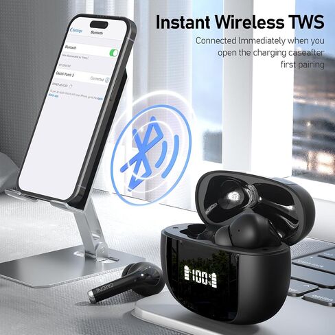 Wireless Earbuds, Bluetooth Headphones 5.3 with LED Power Display Charging Case,True Wireless Earphones Deep Bass Stereo Sound TWS Microphone, IP67Waterproof for Sleep Sport Workout Gam in Saudi Arabia