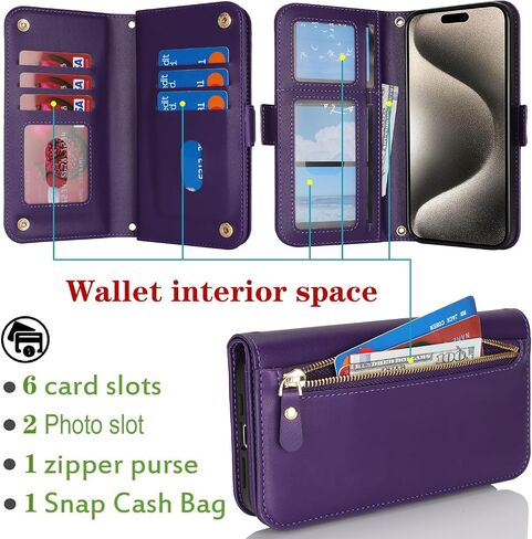 بالنسبة إلى iPhone 15 Pro Max Case Wallet مع حامل البطاقة ، بالنسبة إلى iPhone 15 Pro Max Wallet Case Gen مع حامل ، حزام معصم من الجلد المغناطيسي ، فليب فليب ، الفهد الأبيض in Kuwait