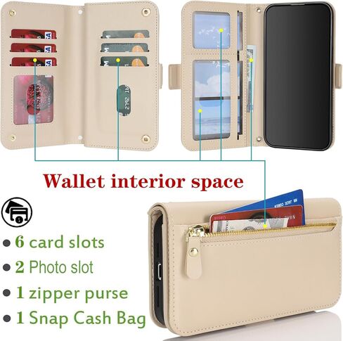 for iPhone 15 Pro Max Case Wallet with Card Holder,for iPhone 15 Pro Max Wallet Case Women Men with Stand,Leather Magnetic Zipper Pocket Wrist Strap Flip Phone Case-White Leopard in Kuwait