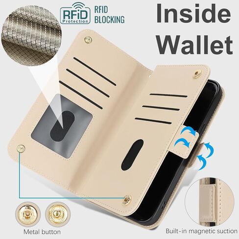 for iPhone 15 Pro Max Case Wallet with Card Holder,for iPhone 15 Pro Max Wallet Case Women Men with Stand,Leather Magnetic Zipper Pocket Wrist Strap Flip Phone Case-White Leopard in Kuwait