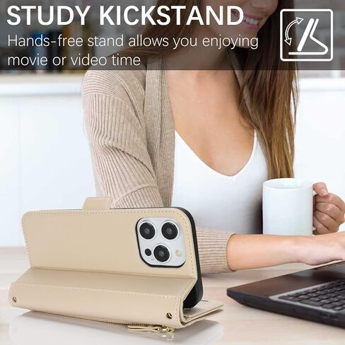 for iPhone 15 Pro Max Case Wallet with Card Holder,for iPhone 15 Pro Max Wallet Case Women Men with Stand,Leather Magnetic Zipper Pocket Wrist Strap Flip Phone Case-White Leopard in Kuwait