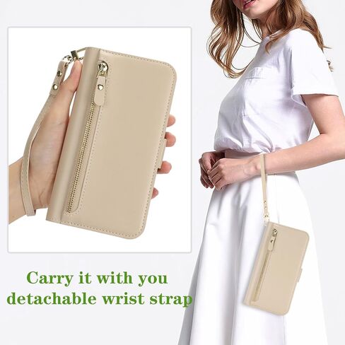 for iPhone 15 Pro Max Case Wallet with Card Holder,for iPhone 15 Pro Max Wallet Case Women Men with Stand,Leather Magnetic Zipper Pocket Wrist Strap Flip Phone Case-White Leopard in Kuwait