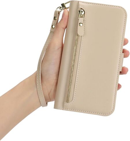 for iPhone 15 Pro Max Case Wallet with Card Holder,for iPhone 15 Pro Max Wallet Case Women Men with Stand,Leather Magnetic Zipper Pocket Wrist Strap Flip Phone Case-White Leopard in Kuwait