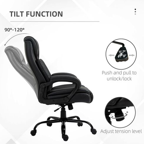 Vinsetto Big and Tall 400lbs Executive Office Chair with Wide Seat, Computer Desk Chair with High Back PU Leather Ergonomic Upholstery, Adjustable Height and Swivel Wheels, White in Kuwait