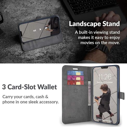 Snakehive Leather Wallet for iPhone 12 Pro - Real Leather Wallet Phone Case - Genuine Leather with Viewing Stand and 3 Card Holder - Flip Folio Cover with Card Slot in Saudi Arabia