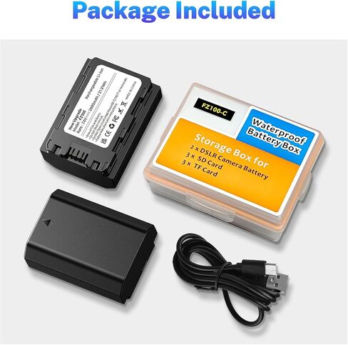 2 Pack 2880mAh NP-FZ100 بطارية ، USB-C Fast Charging Brateghing Battery متوافقة مع Sony A7R IV ، A7R III ، A7 III ، A7C ، A7C II ، A6500 ، A6600 ، A6700 ، FX3 ، ZV-E1 مع صندوق تخزين in Saudi Arabia