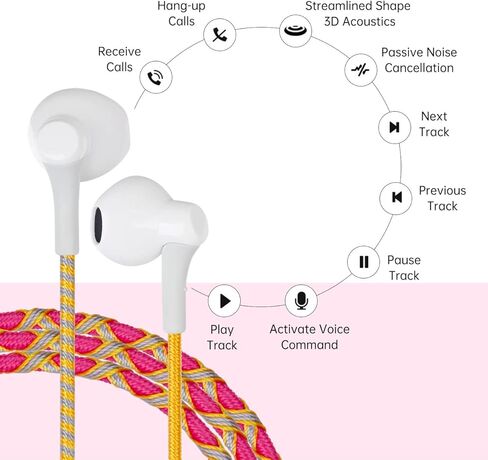 URIZONS Cute Colorful Braided in-Ear Headphones - Wired Tangle Free Earbuds No Tangle Eaphones with mic for Kids in Saudi Arabia
