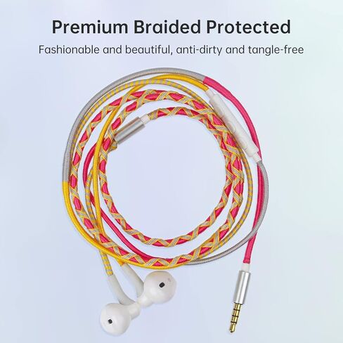 URIZONS Cute Colorful Braided in-Ear Headphones - Wired Tangle Free Earbuds No Tangle Eaphones with mic for Kids in Saudi Arabia