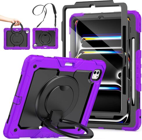 SCSVPN Case for iPad Pro 13 Inch 2024 (M4, 7th Generation), Shockproof Rugged Protective Kids Cover with Screen Protector - Pencil Holder - 360 Rotating Stand - Handle - Shoulder Strap, Rainbow Pink in Saudi Arabia