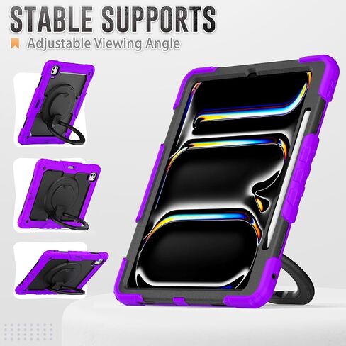 SCSVPN Case for iPad Pro 13 Inch 2024 (M4, 7th Generation), Shockproof Rugged Protective Kids Cover with Screen Protector - Pencil Holder - 360 Rotating Stand - Handle - Shoulder Strap, Rainbow Pink in Saudi Arabia