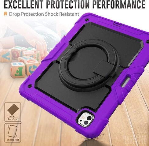 SCSVPN Case for iPad Pro 13 Inch 2024 (M4, 7th Generation), Shockproof Rugged Protective Kids Cover with Screen Protector - Pencil Holder - 360 Rotating Stand - Handle - Shoulder Strap, Rainbow Pink in Saudi Arabia