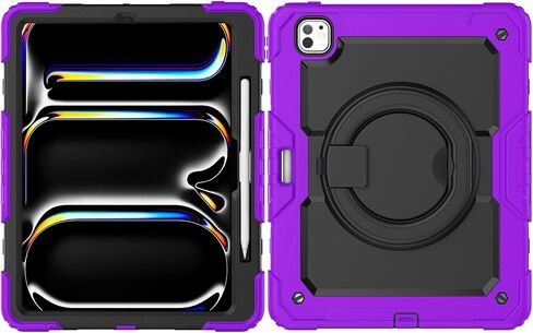 SCSVPN Case for iPad Pro 13 Inch 2024 (M4, 7th Generation), Shockproof Rugged Protective Kids Cover with Screen Protector - Pencil Holder - 360 Rotating Stand - Handle - Shoulder Strap, Rainbow Pink in Saudi Arabia