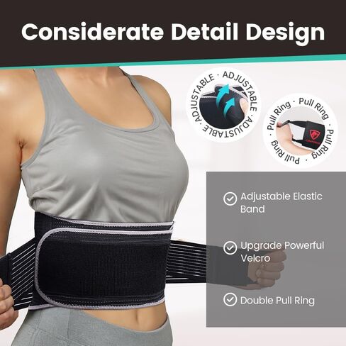 Back Brace for Men and Women - Breathable Waist Lumbar Support Belt for Lower Back Pain Relief, Sciatica, Herniated Disc, Scoliosis - Adjustable Design with Rigid Stays for Heavy Lifting, Workouts, and Daily Use (Fits Waist 30"-45") in Saudi Arabia