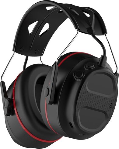 Bluetooth 5.4 Hearing Protection Headphones with 1200mAh Rechargeable Battery, 120H Working Time, 30dB SNR, Ear Muffs with Larger Buttons for Easy Operation, Superior Stereo Sound Quality,Black/Red in Kuwait