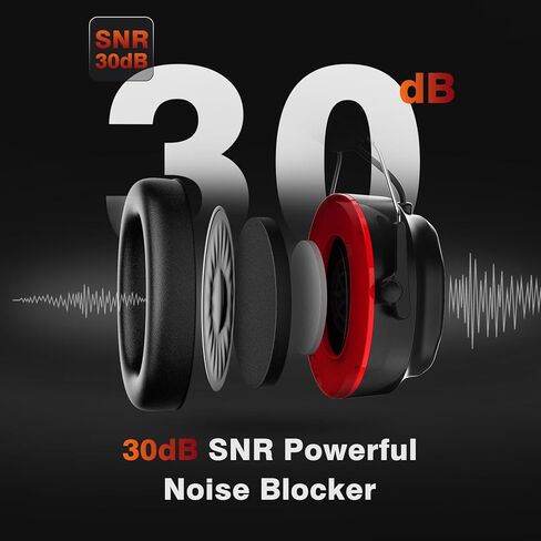 Bluetooth 5.4 Hearing Protection Headphones with 1200mAh Rechargeable Battery, 120H Working Time, 30dB SNR, Ear Muffs with Larger Buttons for Easy Operation, Superior Stereo Sound Quality,Black/Red in Kuwait