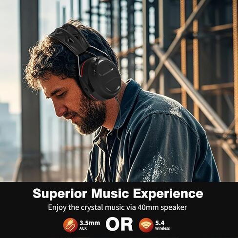 Bluetooth 5.4 Hearing Protection Headphones with 1200mAh Rechargeable Battery, 120H Working Time, 30dB SNR, Ear Muffs with Larger Buttons for Easy Operation, Superior Stereo Sound Quality,Black/Red in Kuwait