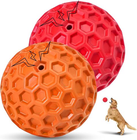 2 Pack Indestructible Squeaky Dog Balls for Aggressive Chewers, Interactive Dog Toys for Teething, Relieving Anxiety. Dog Toy for Large, Medium and Small Breeds, Outdoor Rubber Dog Balls. in Saudi Arabia