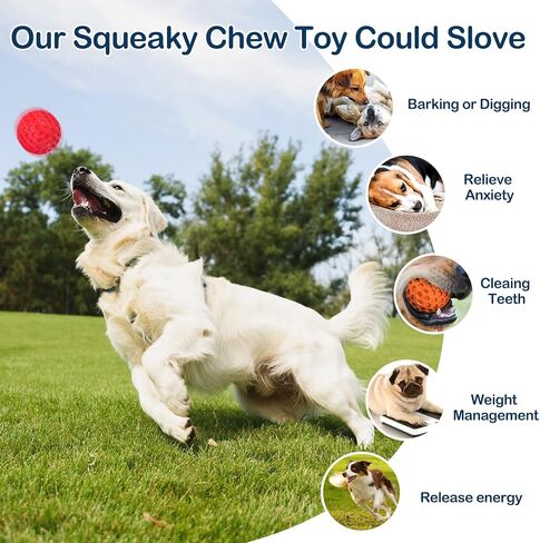 2 Pack Indestructible Squeaky Dog Balls for Aggressive Chewers, Interactive Dog Toys for Teething, Relieving Anxiety. Dog Toy for Large, Medium and Small Breeds, Outdoor Rubber Dog Balls. in Saudi Arabia