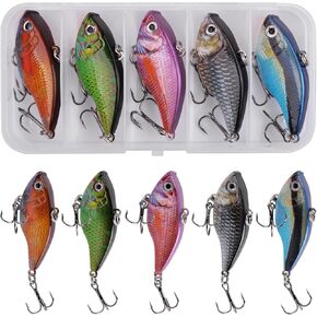 5pcs Minnow VIB Lures with Treble Hooks Fishing Hard Bait Lifelike Swimbait Fishing Popper Crankbait Sinking Lures for Trout Walleye Bass Redfish 2.09inch