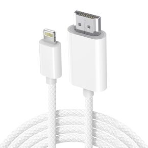Lightning to HDMI Cable, 6.6ft Braided Wire 1080p 60HZ Lightning to HDMI Adapter Replacemnt for iPhone to TV Adapter, Screen Mirroring Splitt Cable for Gaming, White