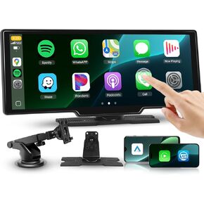 Carplay Screen for Car, 10.26 inch IPS Touch Screen Portable Wireless Car Stereo with Carplay Android Auto SuperLink OTA Bluetooth GPS Siri Aux, 7-32V for Trucks, SUVs, Cars, RVs
