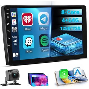 【Qualcomn Chipset】 8 Core 4+64G Android Car Stereo 9 Inch Touch Screen Built-in DSP Wireless CarPlay/Android Auto, GPS Navigation, Bluetooth 5.1, Cooling Fan, DSD Audio, Mirror Link, Reversing Camera