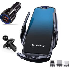 Wireless Car Charger, 10W Car Smart Sensor Wireless Charger Phone Holder for iPhone12 11/ Pro/XS/XR/ 8 Plus, Samsung S10 /S9 / Note10 / Note9, etc (Black+Blue)