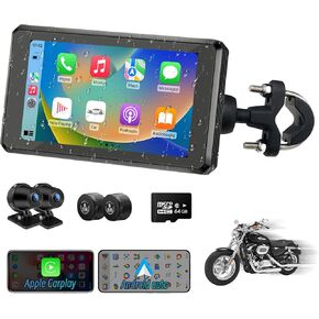 شاشة Sethda Motorcycle Carplay & Motorbor Android Auto ، مقاومة للماء 5.5 بوصة HD 1080p ، ملاحة Apple Carplay/Android Auto GPS للدراجة النارية (2K+1080p) (2K+1080p)