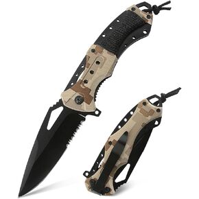FuryUSA Spring Assist Pocket Knife, 7022 - ABS Material, Razor-sharp Serrated Blade, Tactical Style, Ideal for Whittling, Utility & Everyday Carry (GREEN)