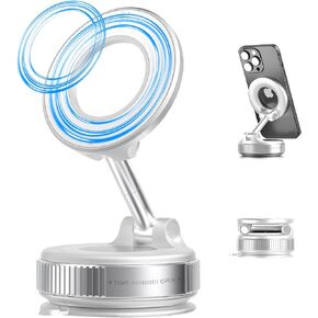 Vacuum Suction Cup Magnetic Phone Holder, Upgraded 360° Adjustable Magnetic Suction Cup Phone Mount for Car/Gym/Mirror/Smooth Surface, for iPhone, Android Smartphones(Black)