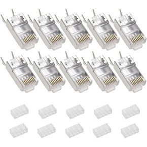 eMagTech 10PCS Cat7 Shielded RJ45 Connectors CAT6 CAT6A RJ45 Pass Through Ethernet Plug for CAT7 Solid or Stranded Thick Network Cable 23 AWG