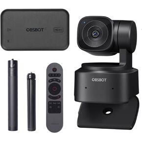 OBSBOT Tiny SE 1080P 100FPS Webcam Bundle with Remote & Tripod & UVC to HDMI Adapter, AI Tracking PTZ Streaming Camera with 1/2.8" Sensor, Gesture Control, Dual ISO, Staggered HDR, Web Camera.