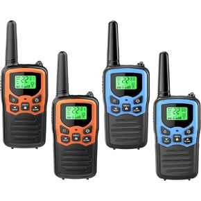 Walkie Talkies, MOICO Long Range Walkie Talkies for Adults with 22 FRS Channels, Family Walkie Talkie with LED Flashlight VOX LCD Display for Hiking Camping Trip (2Orange & 2Blue)