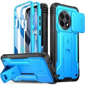 Poetic Revolution Case for OnePlus 13R 5G, [Slide Camera Cover], Built-in Screen Protector [Work with Fingerprint ID], [2 Front Frame] Full Body Rugged Shockproof Case with Kickstand, Black