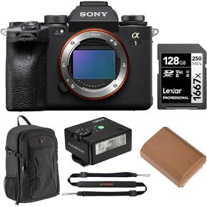 Sony Alpha 1 Mirrorless Camera, Bundle with Alpine 200 Backpack, 128GB UHS-II Memory Card, Extra Battery, iM30 Mini Flash, Quick Release Sling Strap